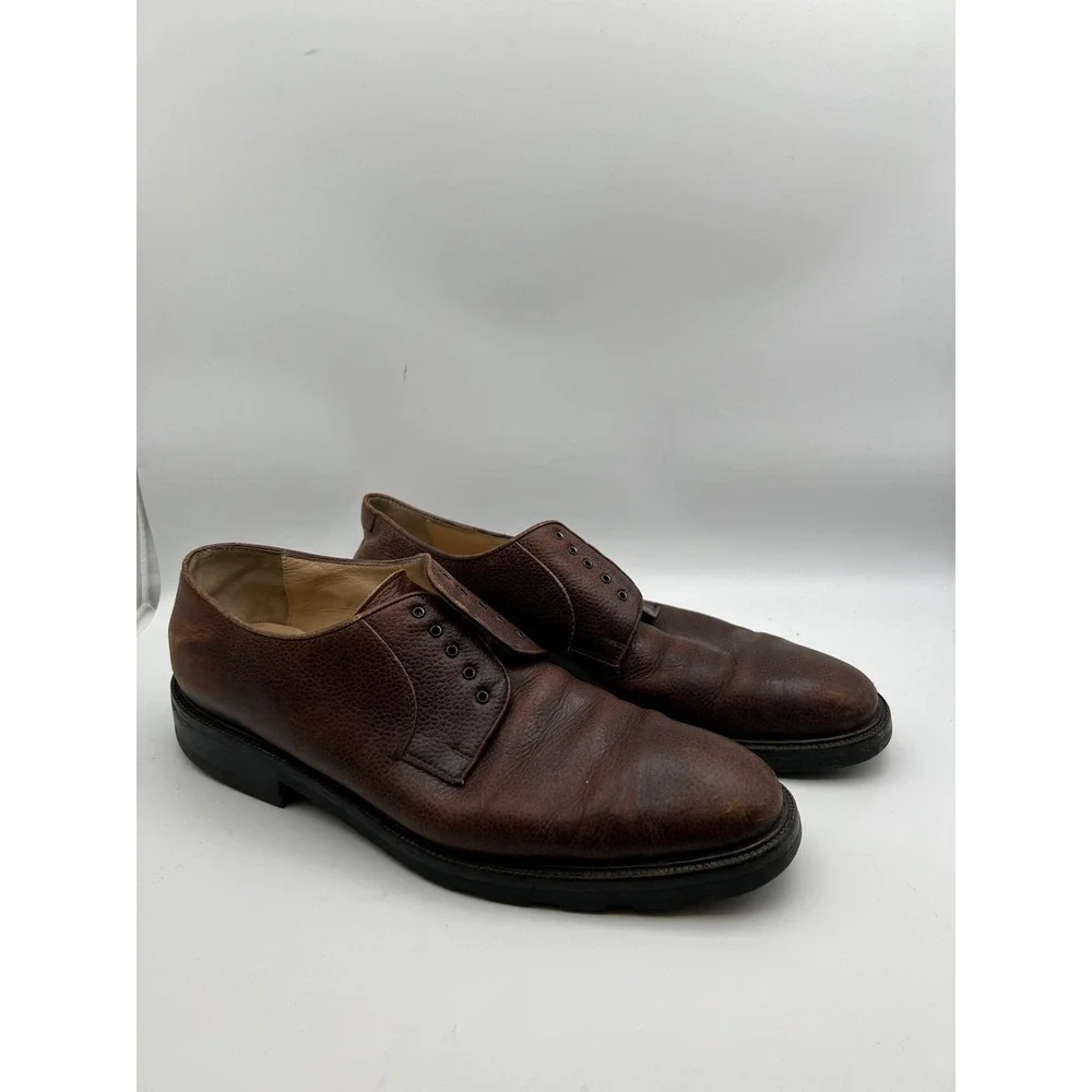 Salvatore Ferragamo Italy Mens 11D Brown Pebbled Leather Derby Shoes 3484 B22
